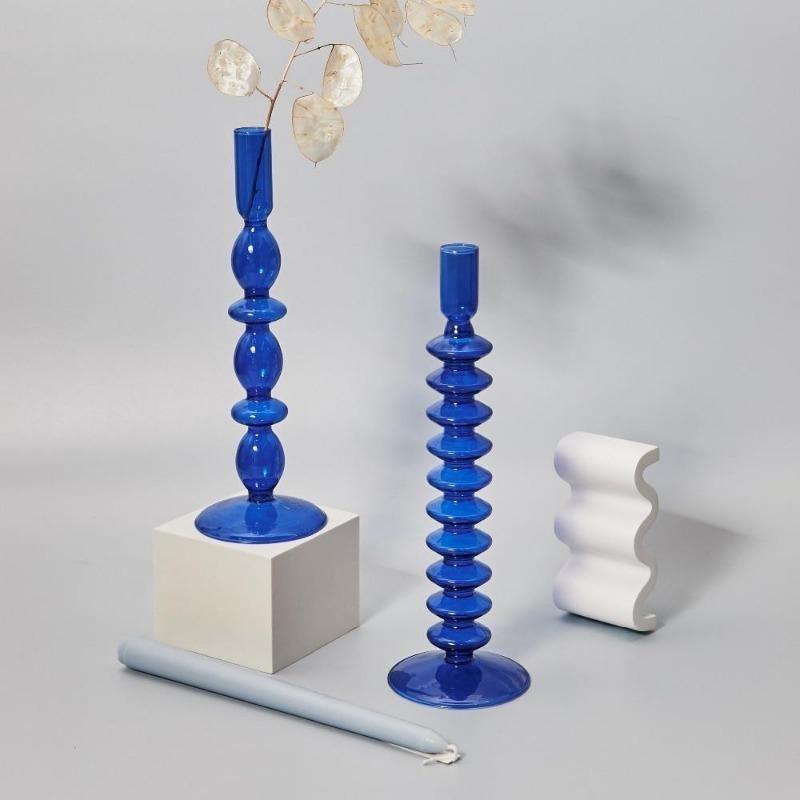 Porte-bougies en verre coniques Blue Horizon