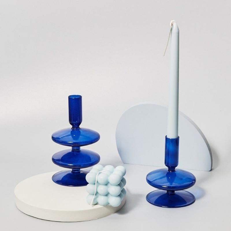 Blue Horizon Taper Glass Candle Stick Holders