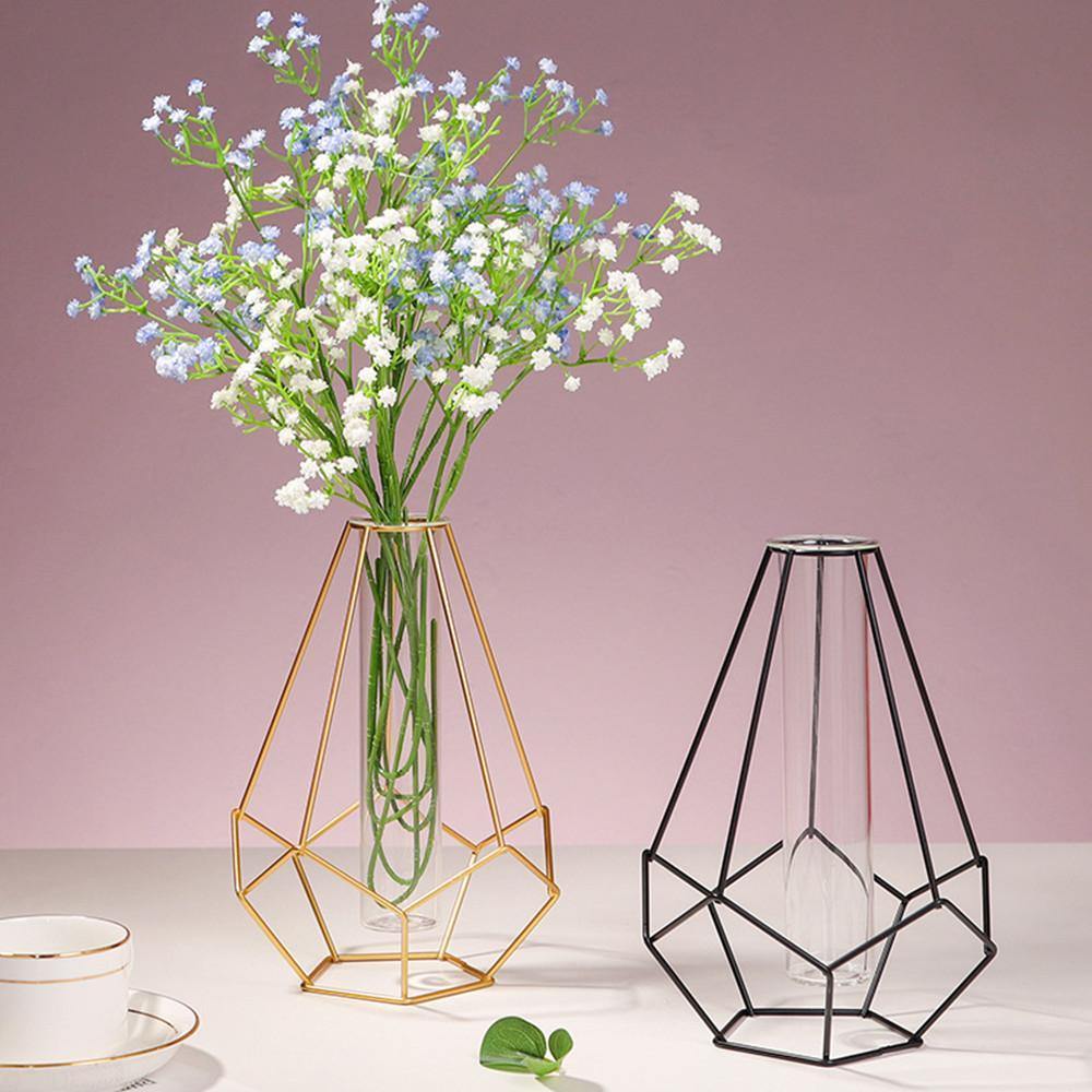 Geometric Iron Flower Vase with Glass Tube Gold / Geometric | Sage & Sill
