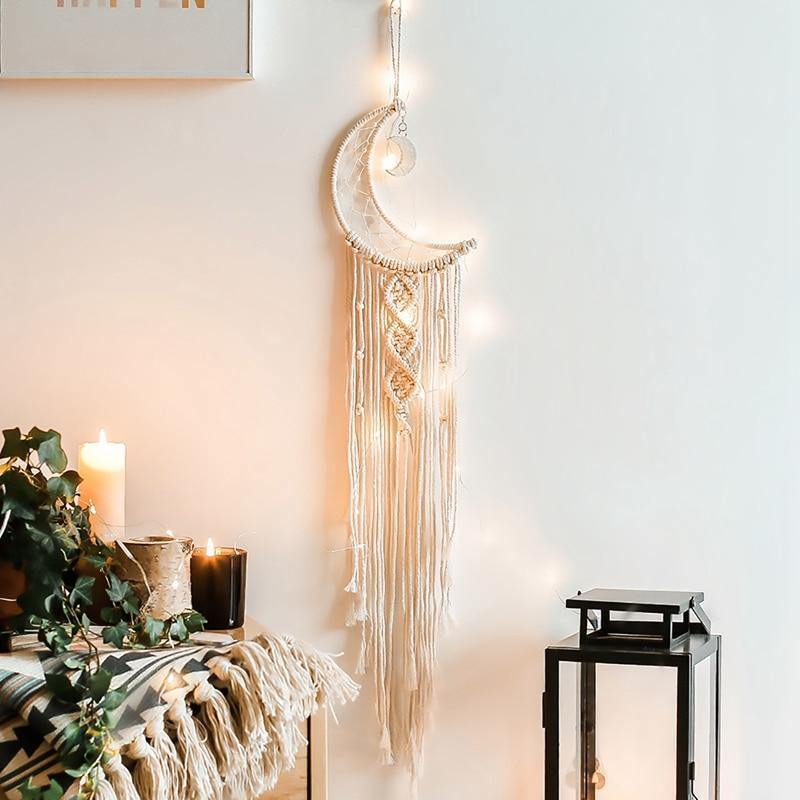 Night Sky Macrame Dreamcatcher Hanging Tapestry Moon | Sage & Sill