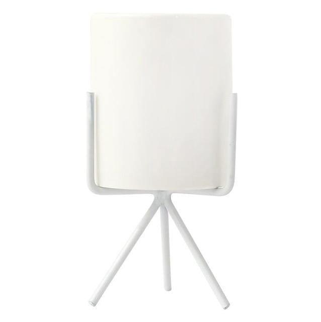 Short Tabletop Ceramic Planter with Geometric Metal Stand White / Tall / Without Hole | Sage & Sill