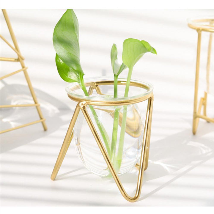 Glass Propagation Vase with Geometric Iron Stand Gold / Short | Sage & Sill