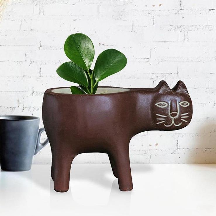 Glazed Ceramic Kitty Planter SaddleBrown | Sage & Sill