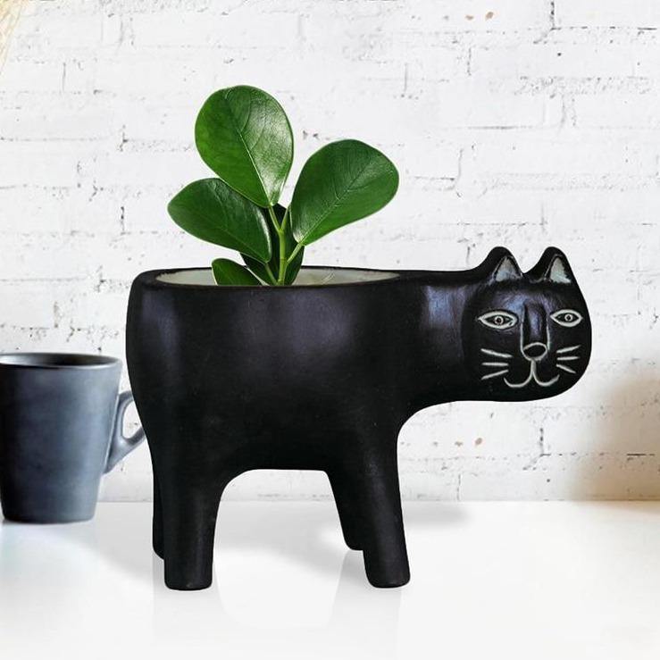 Glazed Ceramic Kitty Planter Black | Sage & Sill