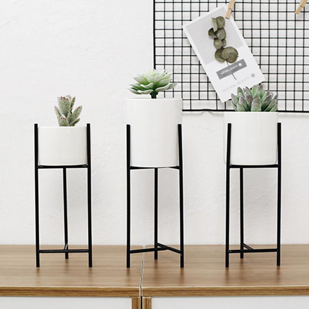 Ceramic Planter with Iron Stand Black / Tall | Sage & Sill
