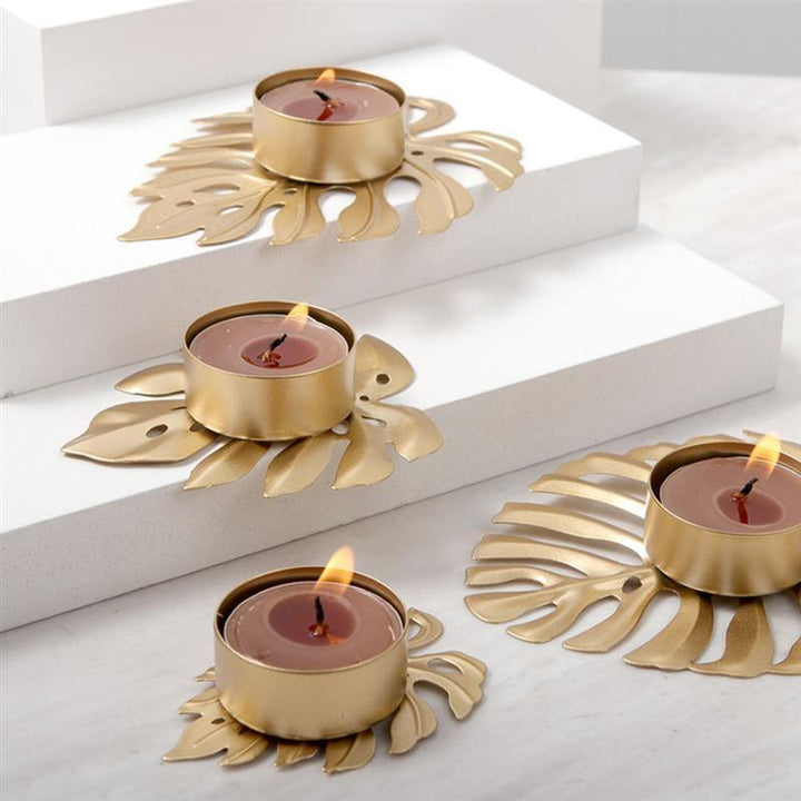 Wrought Iron Monstera Leaf Tealight Candle Holders 4 Piece Set - Classic Gold | Sage & Sill