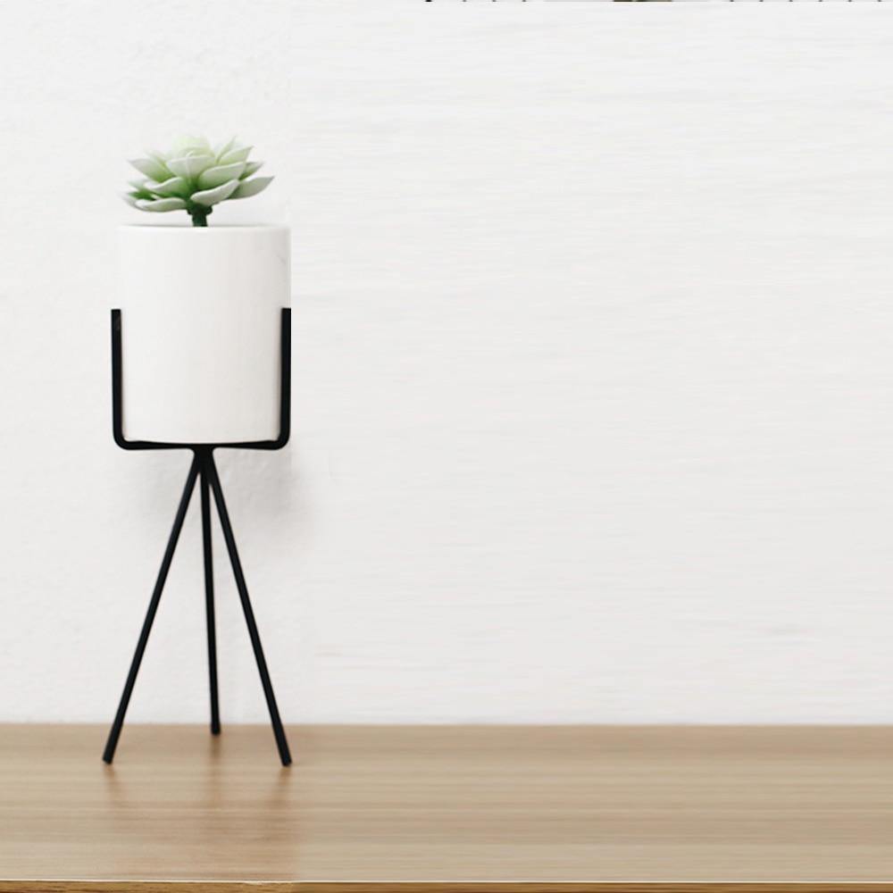 Long Tabletop Ceramic Planter with Geometric Iron Stand Tall | Sage & Sill