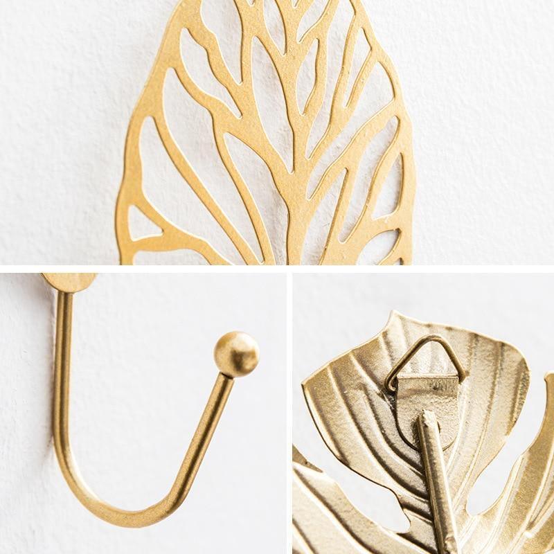 Nature's Leaves Metal Wall Hooks Gold / Ginkgo