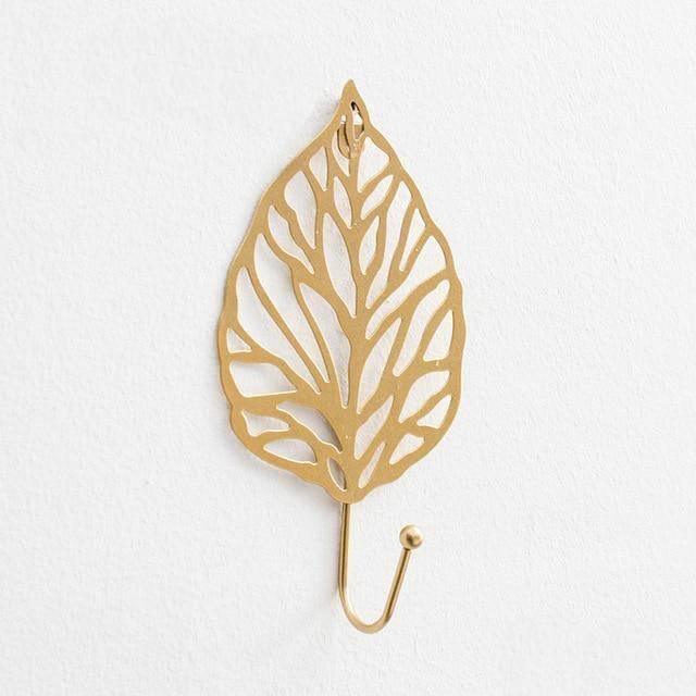 Nordic Gold & Green Leaf Wall Hooks for Hanging Clothes Jewelry