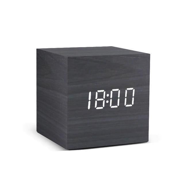 Wooden Cube LED Alarm Clock Black / Cube / Time | Sage & Sill
