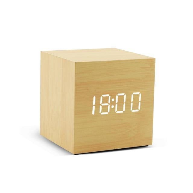 Wooden Cube LED Alarm Clock Tan / Cube / Time | Sage & Sill