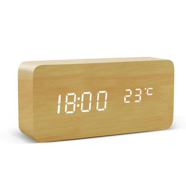 Wooden Cube LED Alarm Clock Tan / Rectangle / Time + Temperature | Sage & Sill