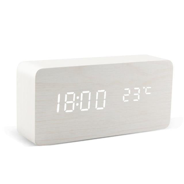Wooden Cube LED Alarm Clock White / Rectangle / Time + Temperature | Sage & Sill
