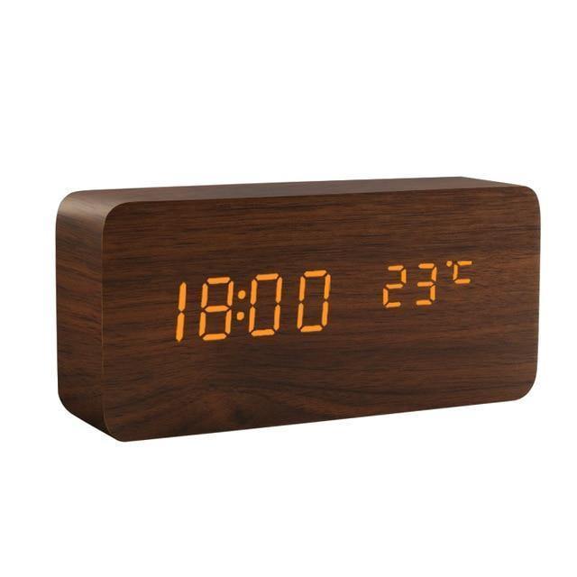 Wooden Cube LED Alarm Clock Sienna / Rectangle / Time + Temperature | Sage & Sill
