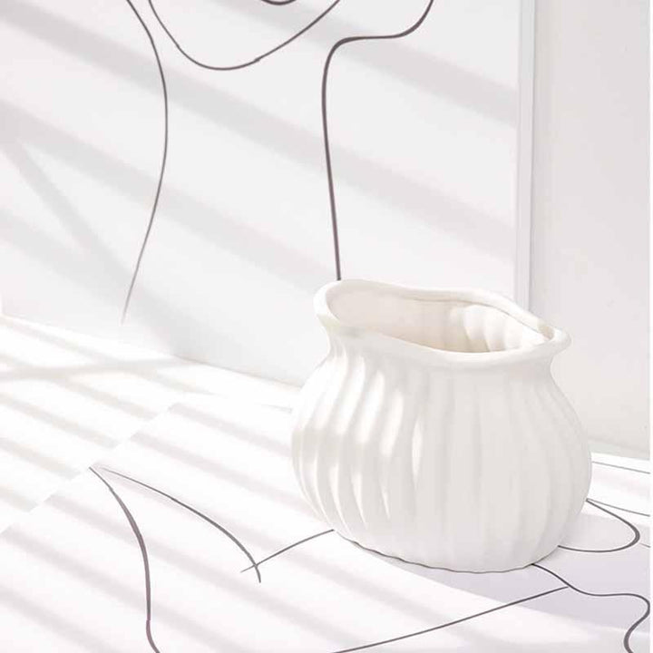 Swirl Textured Ceramic Flower Vase Wide Flower Vase | Sage & Sill