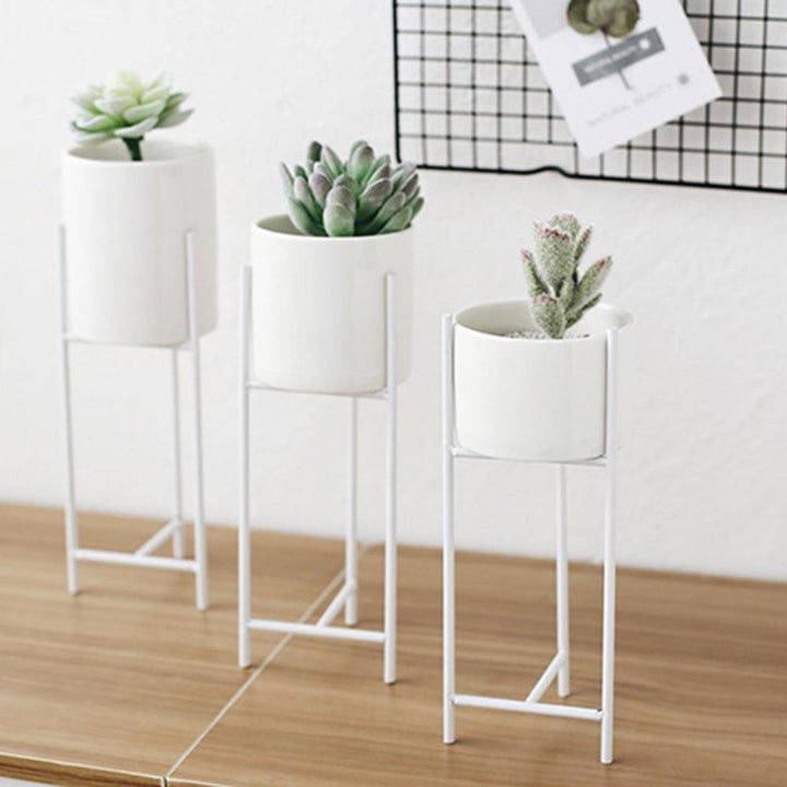 Ceramic Planter with Iron Stand White / Short | Sage & Sill