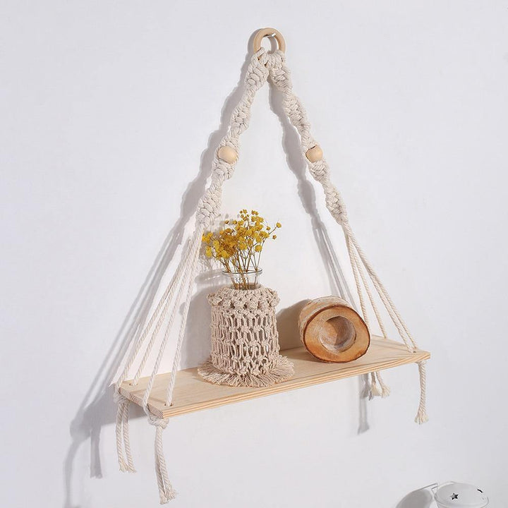 Handmade Macrame Rope Swing Wooden Shelf A | Sage & Sill