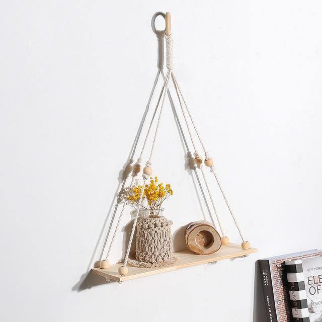 Handmade Macrame Rope Swing Wooden Shelf B | Sage & Sill