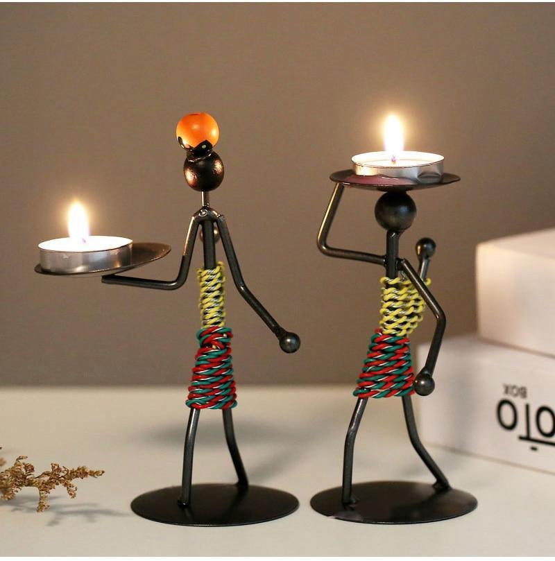Abstract Figurine Metal Candle Holder 2-Piece Set / Colorful | Sage & Sill