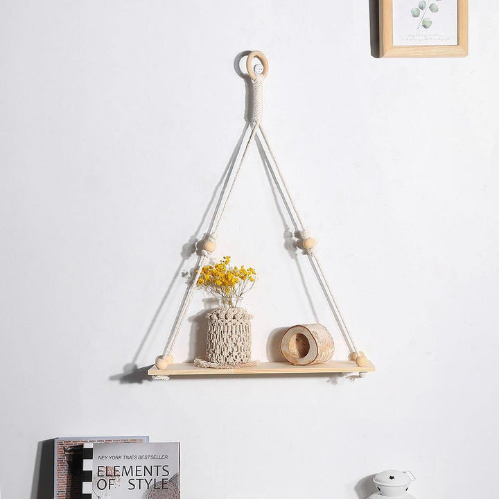 Handmade Macrame Rope Swing Wooden Shelf | Sage & Sill