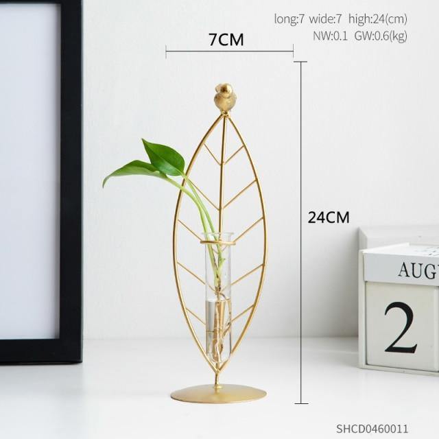 Gold Flora Metal and Glass Test Tube Propagation Vase Leaf 24cm | Sage & Sill