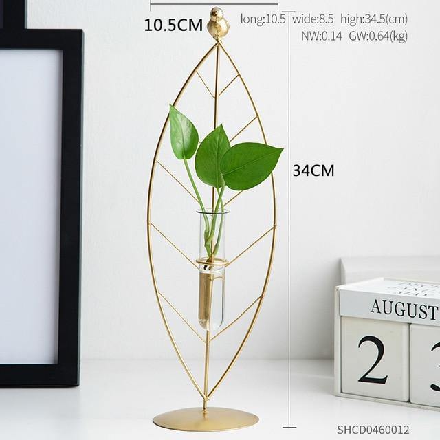Gold Flora Metal and Glass Test Tube Propagation Vase Leaf 34cm | Sage & Sill
