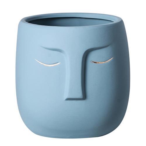 Ceramic Abstract Sleeping Face Planter SkyBlue / 12x12x12.5cm | Sage & Sill