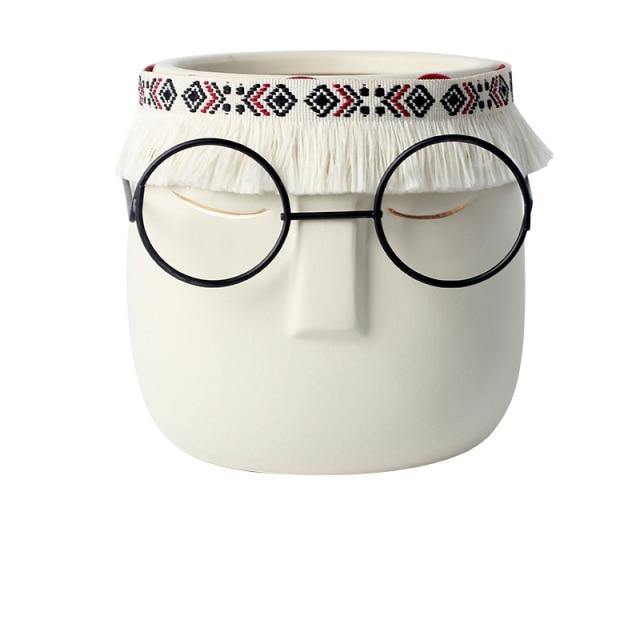 Ceramic Abstract Sleeping Face Planter with Headband and Glasses Ivory | Sage & Sill