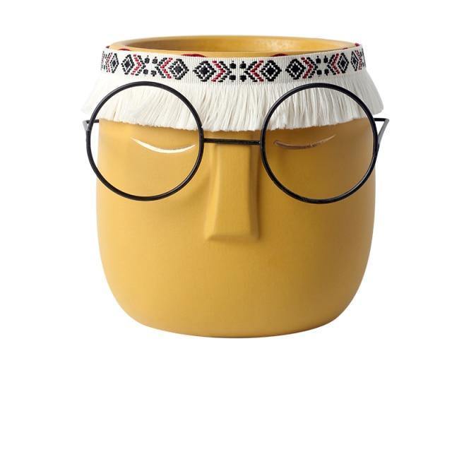 Ceramic Abstract Sleeping Face Planter with Headband and Glasses Goldenrod | Sage & Sill