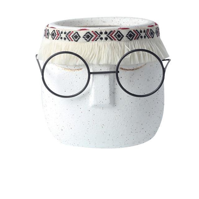 Ceramic Abstract Sleeping Face Planter with Headband and Glasses White Speckled | Sage & Sill