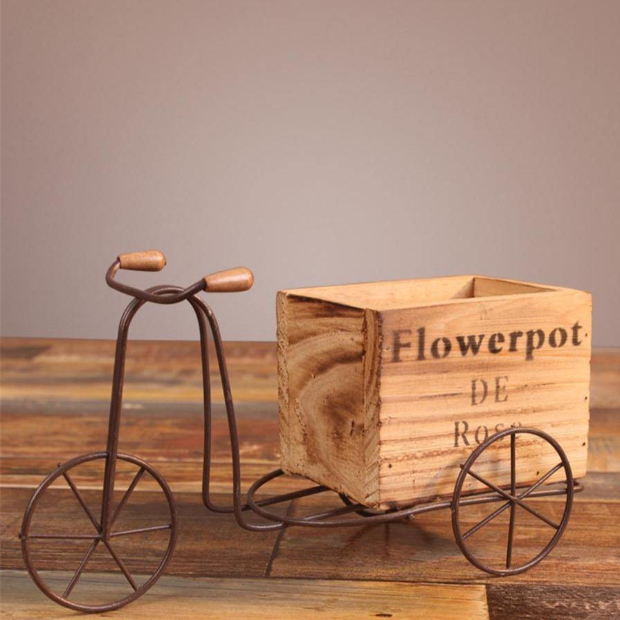 Tabletop Wrought Iron Tricycle with Wooden Planter Box | Sage & Sill