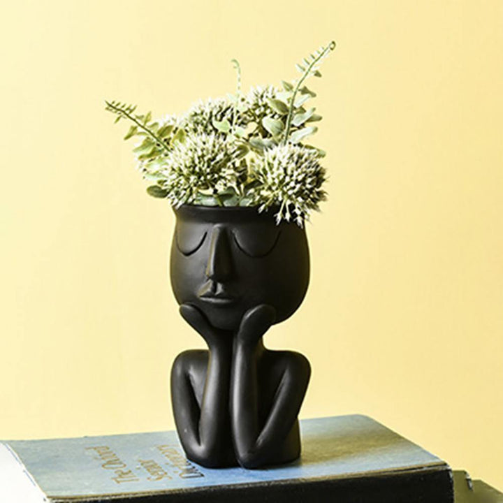Cupping Face Resting Ceramic Planter Black | Sage & Sill