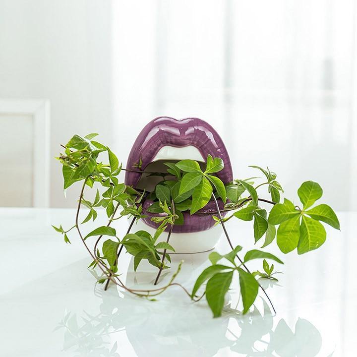 Pucker Up Lips Ceramic Planter Purple | Sage & Sill