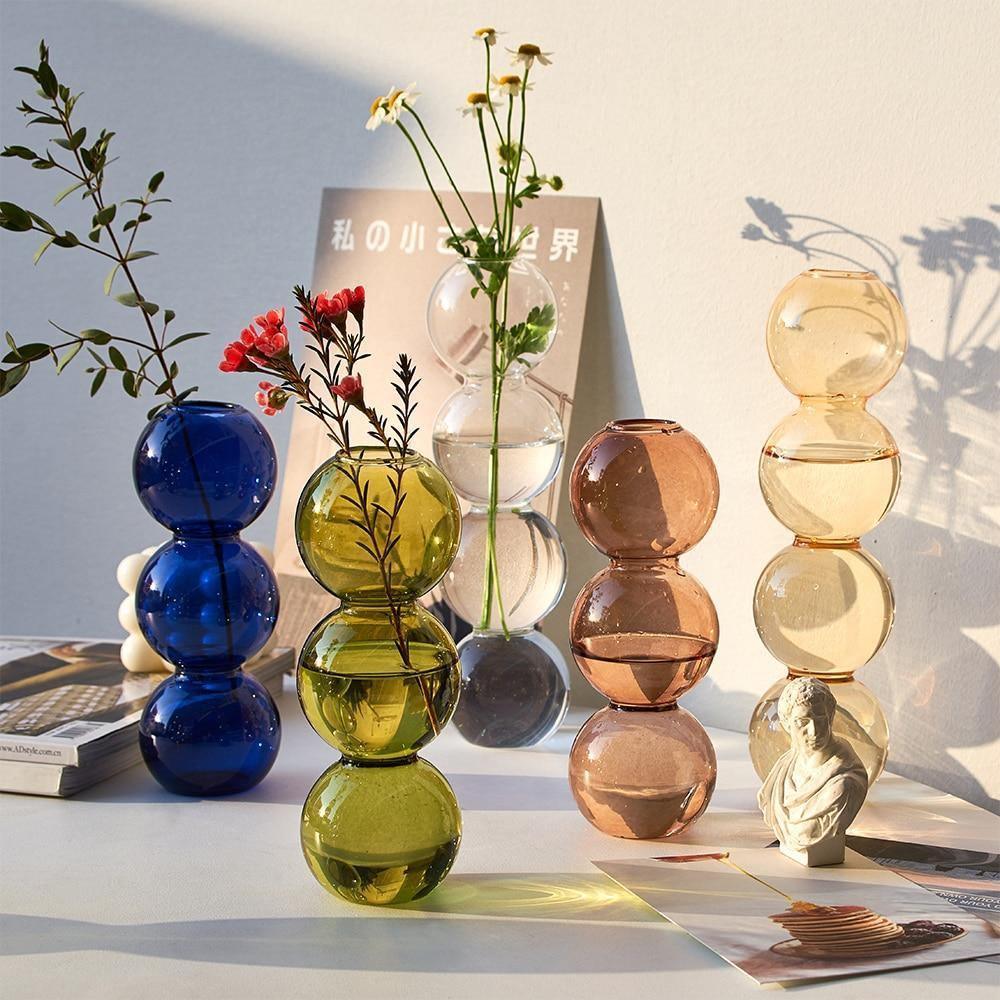 Crystal Glass Bubble Vase  Elegant Decorative Centerpiece – Sage