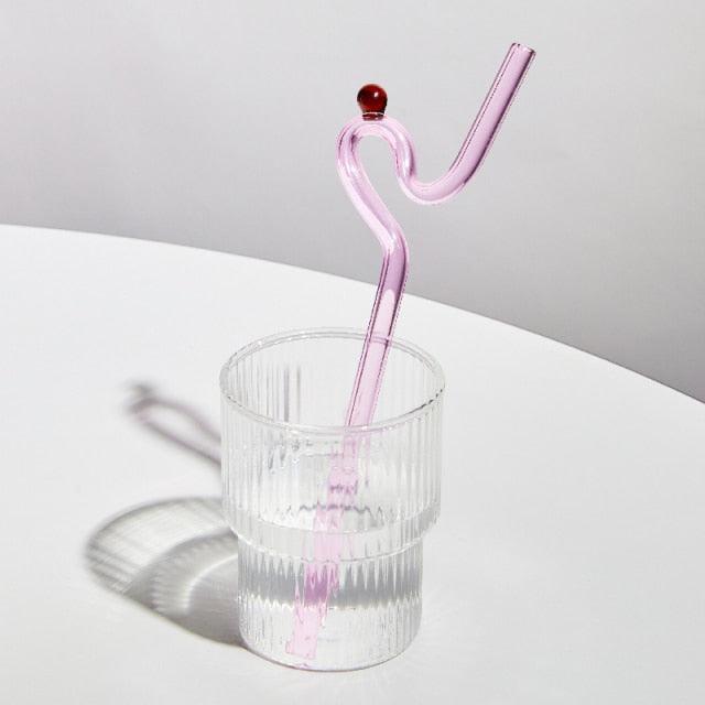 Colored Glass Can with Straw
