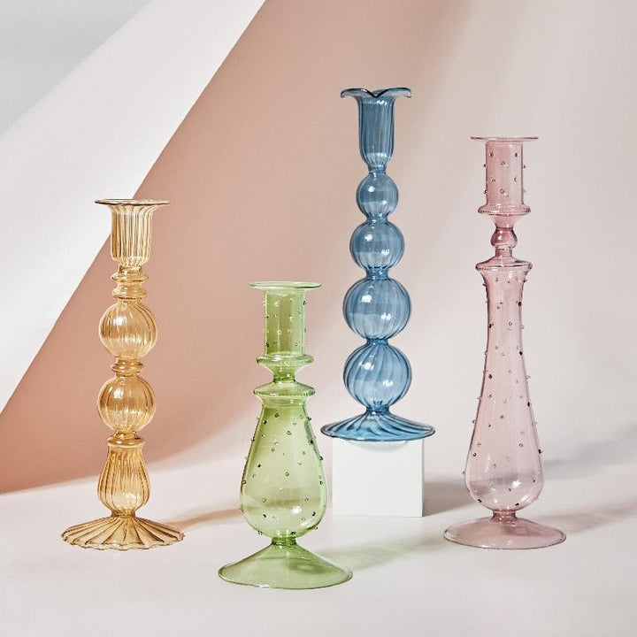 Fleur Pastel Glass Candlestick Holders MistyRose | Sage & Sill