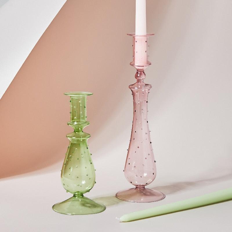 Fleur Pastel Glass Candlestick Holders LightGreen | Sage & Sill