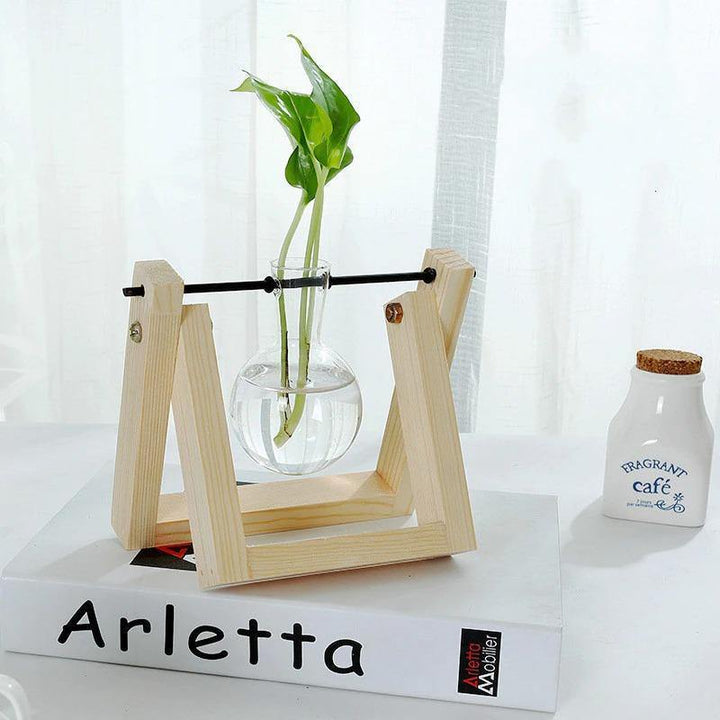 Glass Propagation Vase with A-Frame Wooden Stand Tan / Single | Sage & Sill