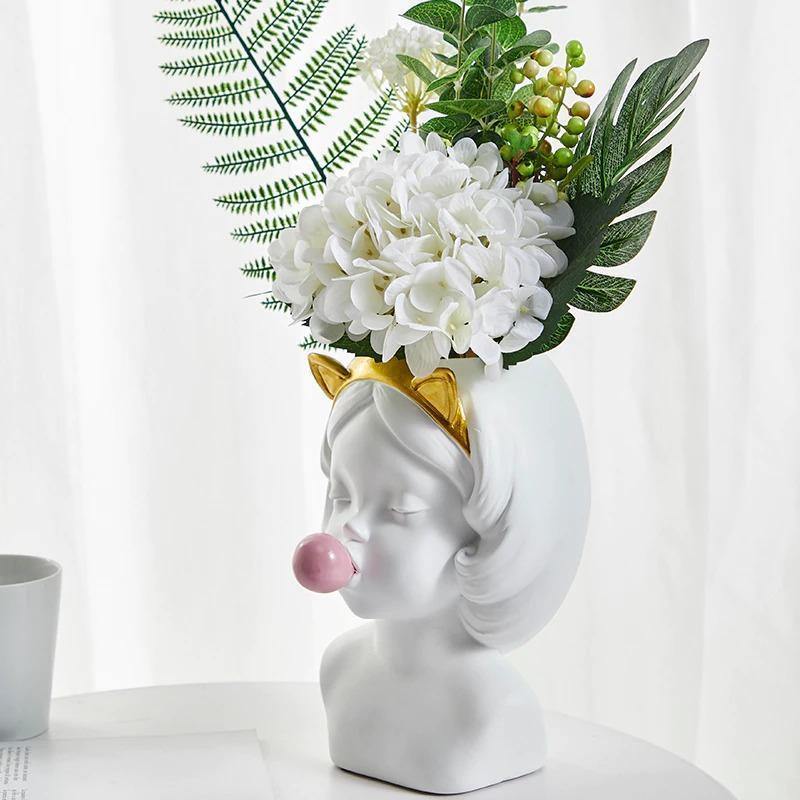 Bubble-Blowing Babe Bust Planter Vase White / Cat | Sage & Sill